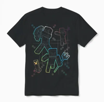 Minecraft Group Shot Rainbow Collage T-Shirt, Black Unisex T-Shirt - Black