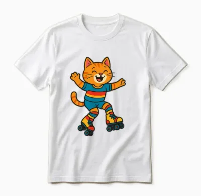 Joyful Roller Skating Cat Unisex T-Shirt - White