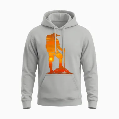 Backpacker in the Sunset While Hiking Unisex Hoodie - Ash