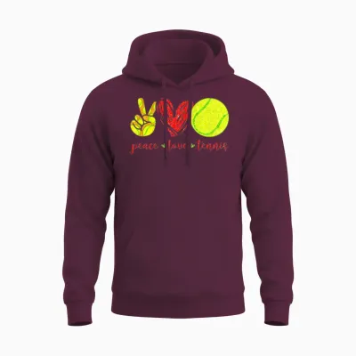 Peace Love Tennis Cute Tennis Lovers Unisex Hoodie - Maroon