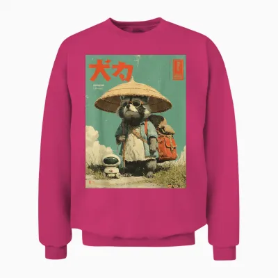 Vintage Otaku Tanuki Japanese Cute Raccoon Raccoon Samurai Unisex Sweatshirt - Heliconia