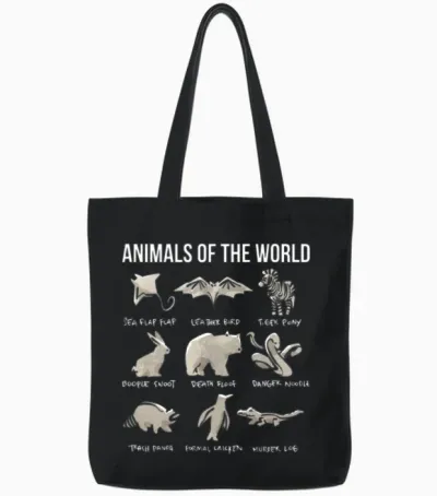Animals of the World Funny Vintage Humor Tote Bags - Black
