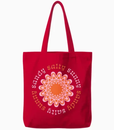 Retro Salty Sunburst Design Tote Bags - Red