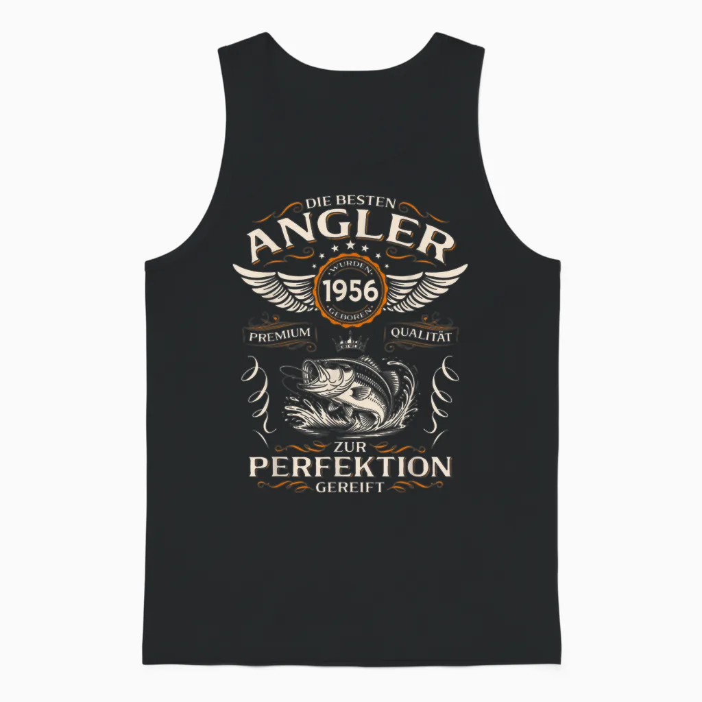 70th Birthday Man Gift Angler the Best 1956 Funny Unisex Tank Top in Black