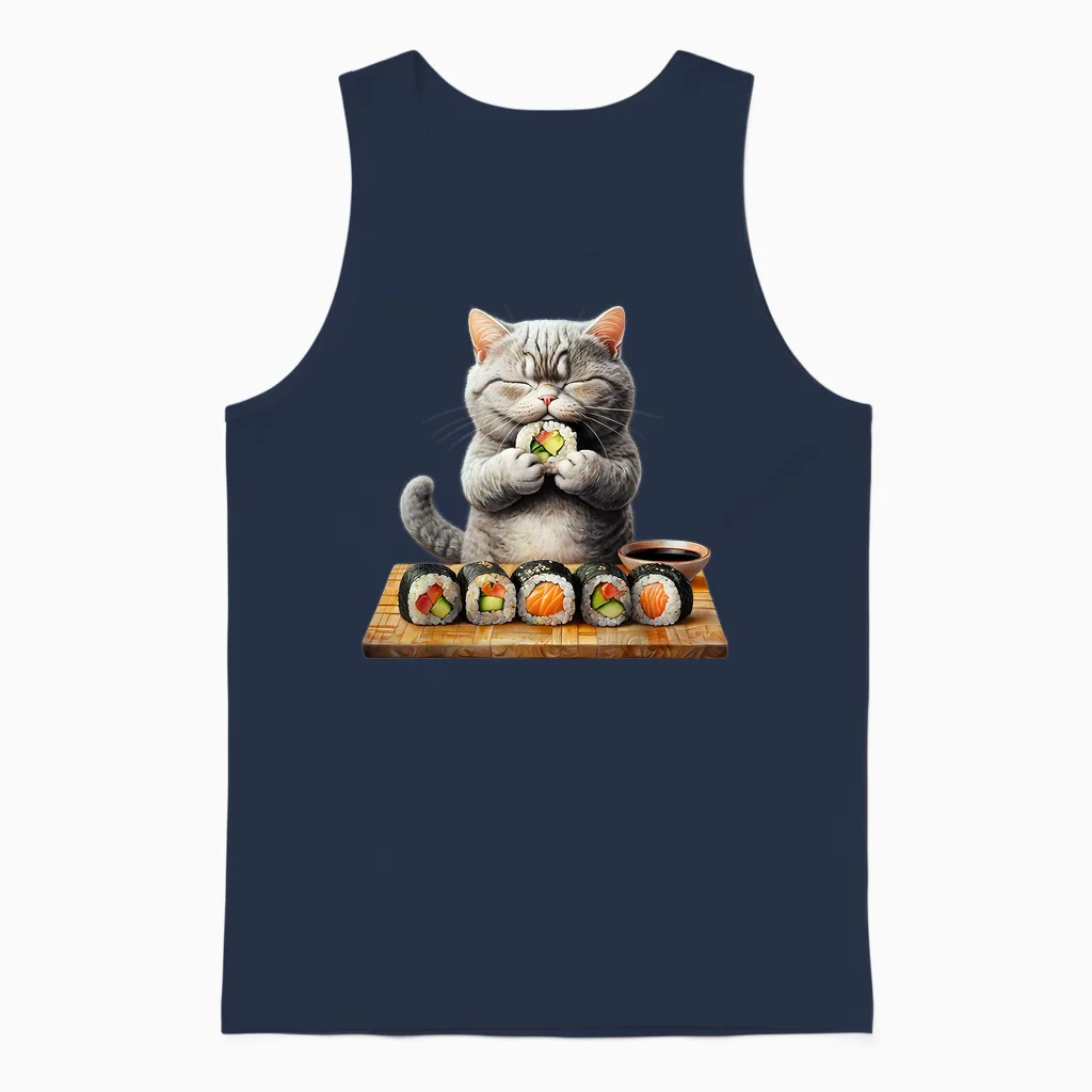 Chats Kawaii Sushi Otaku Chat Drôle Anime Japonais Unisex Tank Top in Navy