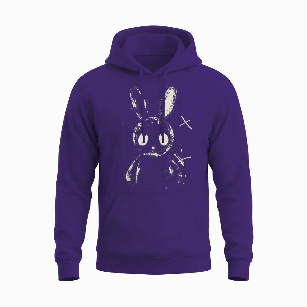 Creepy Cute Bunny Rabbit Alt Goth Grunge Horror Aesthetic T-Shirt, Small Unisex Hoodie in Purple