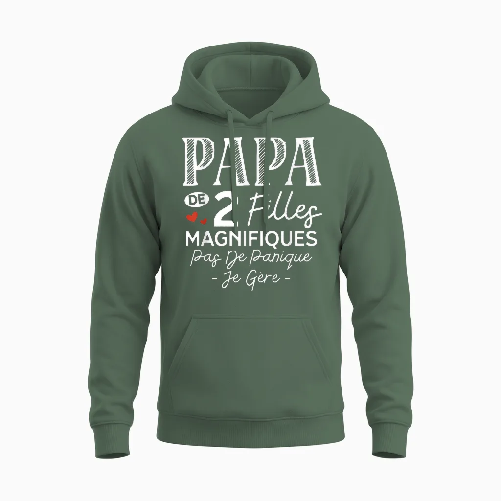Dad of 2 Girls Gorgeous Personalized Gift for Dad Unisex Hoodie in Military Green