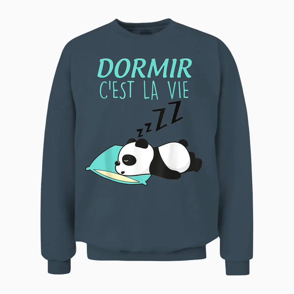 Dormir C'est La Vie Humour Panda for Men or Women T-Shirt, White, S Unisex Sweatshirt in Dark Heather