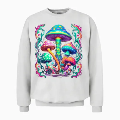 Colourful Psychedelic Mushrooms | Colour & Hippie T-Shirt, Black Unisex Sweatshirt - White