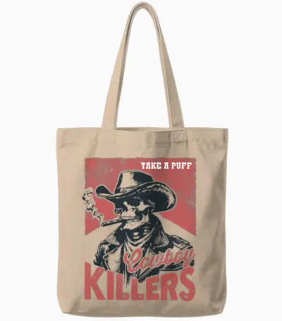 Retro Western Cowboy Killers Skeleton Tote Bags - Natural