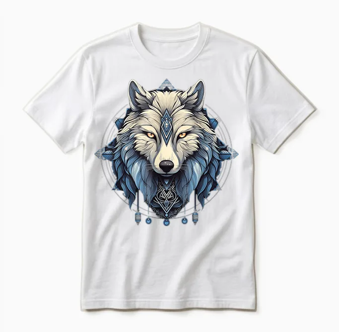 Mystical Spiritual Wolf with Celtic Symbol Daagath Unisex T-Shirt in White