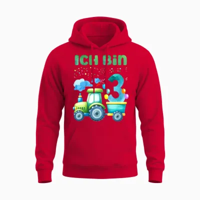 Children's T-Shirt with German Text "ich Bin 3 Jahre Alt Tractor" [german Language], Black Unisex Hoodie - Red
