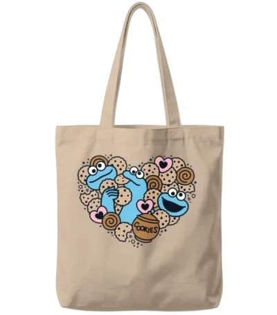 Sesame Street Design Heart Cookie Monster Tote Bags - Natural
