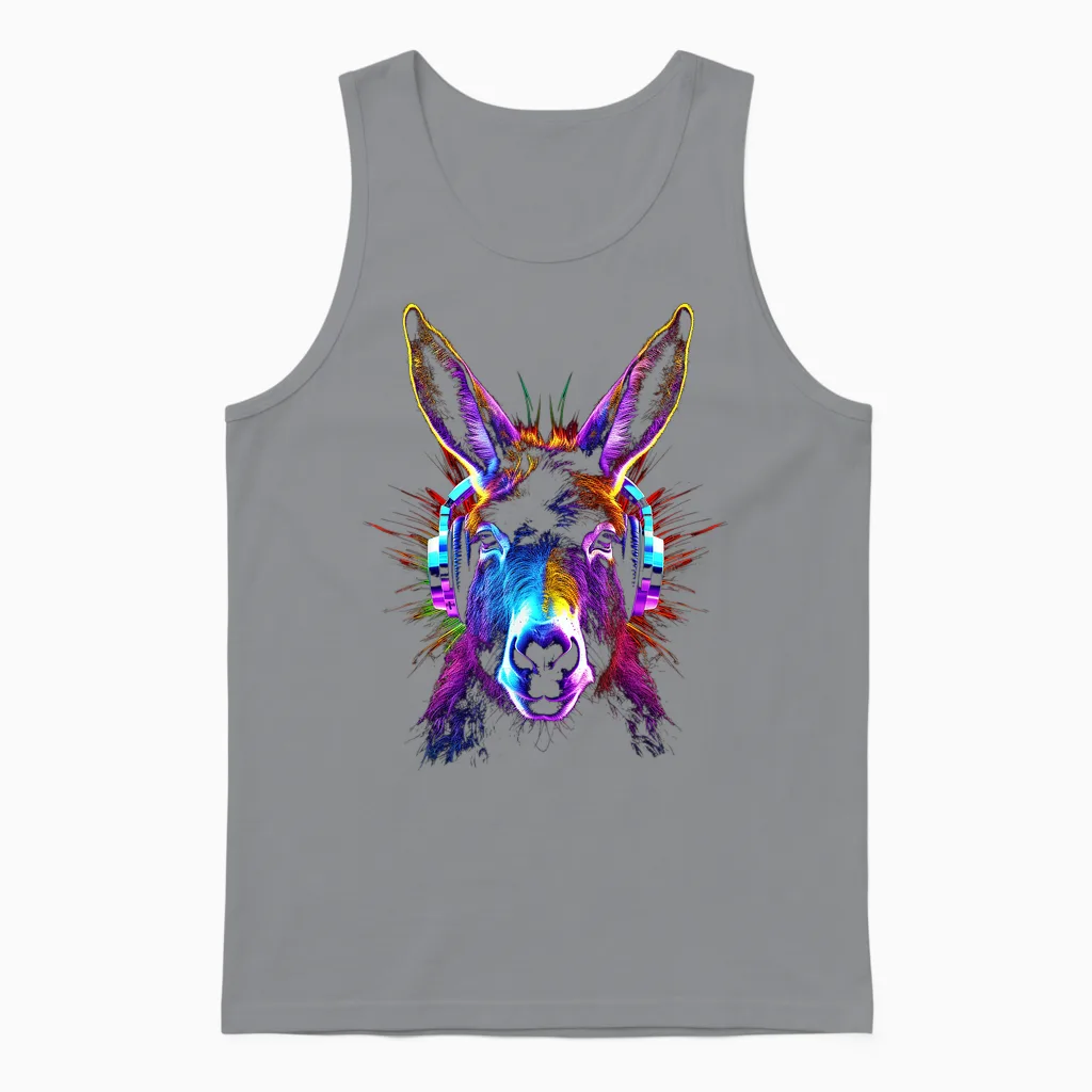 Esel Kopfhörer Tiermotiv Musik Kunst Esel Unisex Tank Top in Sport Grey