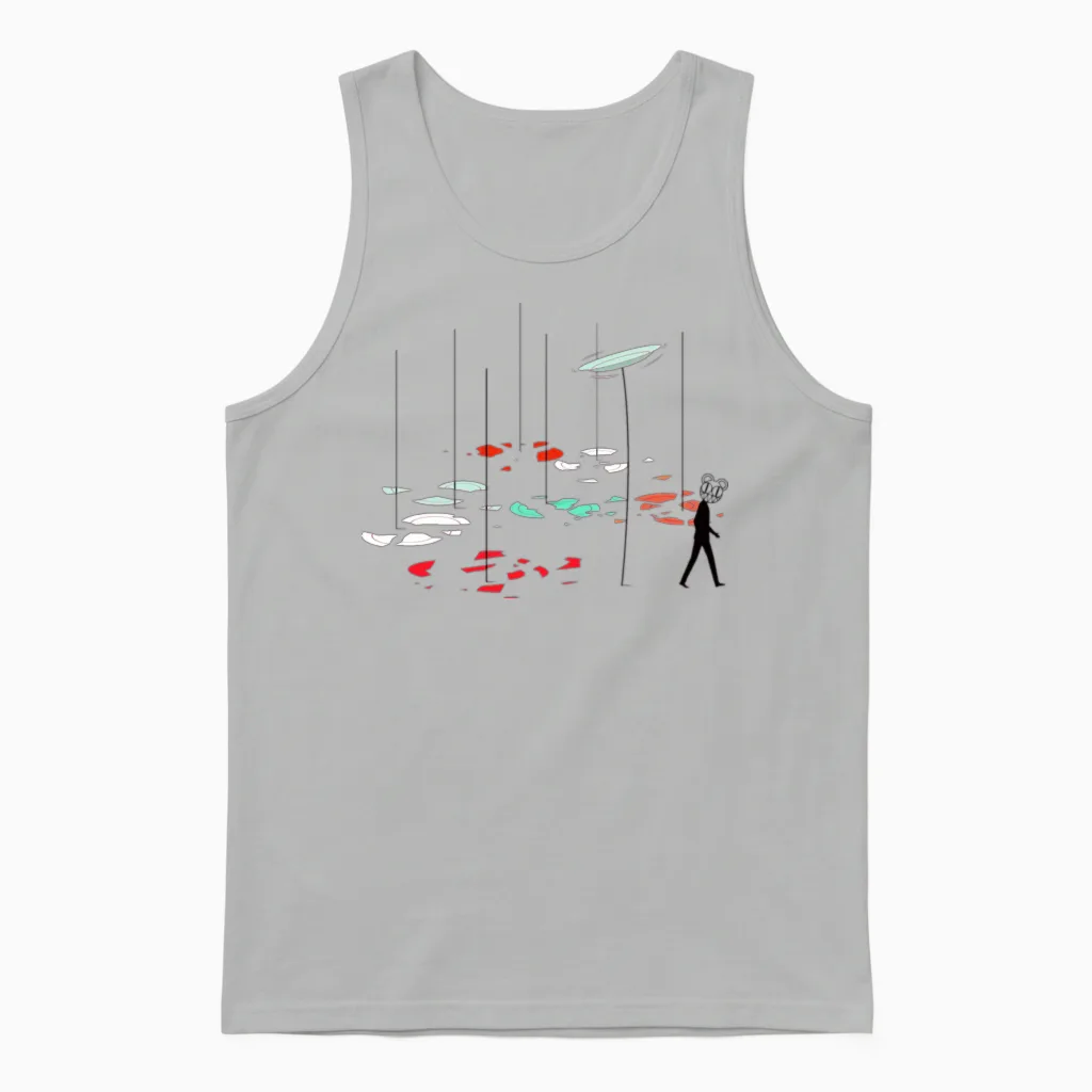 Bear and Spinning Plates Wildlife Unisex Tank Top in Ash