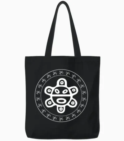 Taino Sun Taino Coqui Circle Puerto Rico Boricua Tote Bags - Black