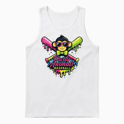 Party Animals Baseball Funny Monkey Unisex Tank Top - White