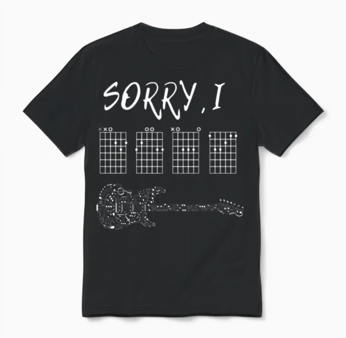 Sorry I-Dgaf Funny Hidden Message Guitar Chords Unisex T-Shirt in Black
