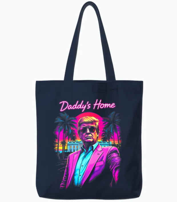 Donald Trump's Dad House Funny Meme Art Tote Bags in Navy