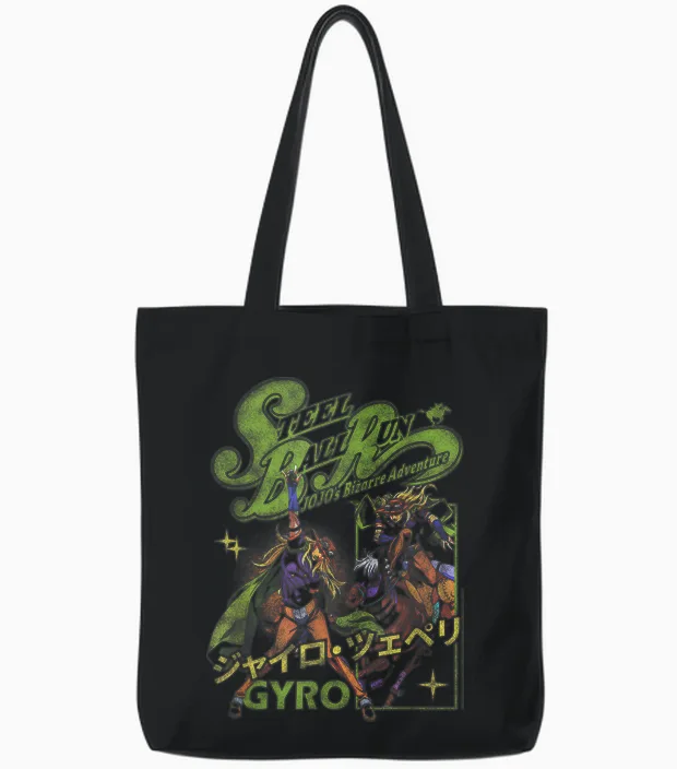 Steel Ball Run Gyro Distressed Kanji Collage Anime Tote Bags in Black