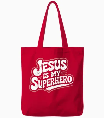Girls Jesus Is My Superhero Christian Toddler Sister God Mom Tote Bags - Red