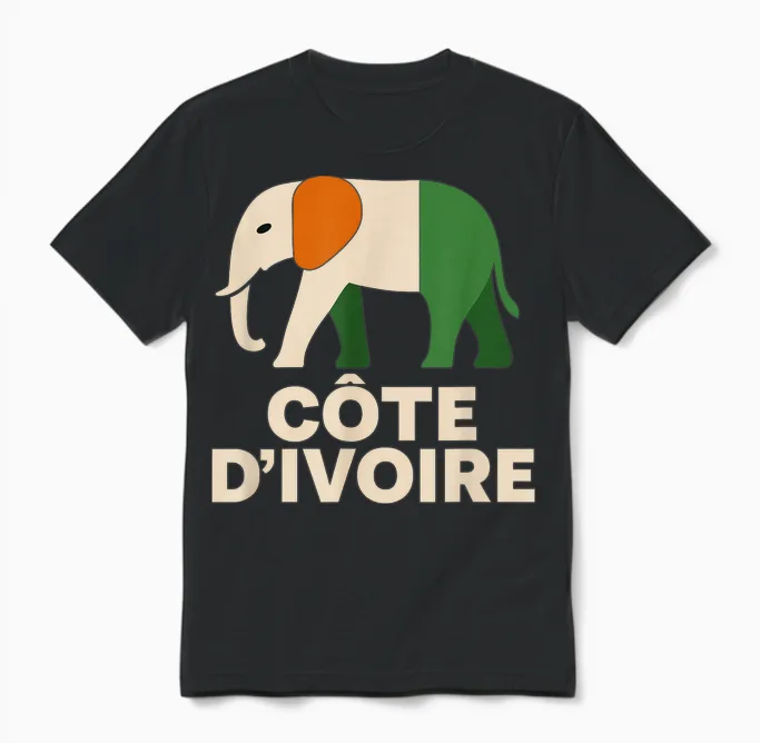 Ivory Coast Elephant Côte D’ivoire Flag. Men, Women & Unisex T-Shirt in Black