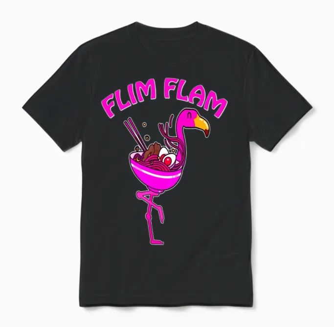 Ramen Flim Flam Flamingo Unisex T-Shirt in Black
