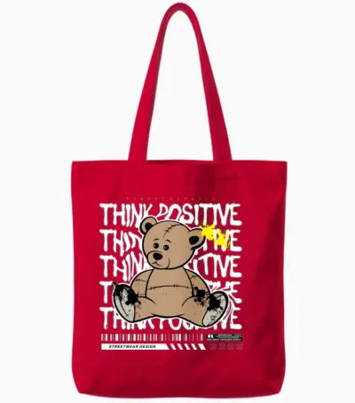 Graffiti Teddy Bear Streetwear Art Tote Bags - Red