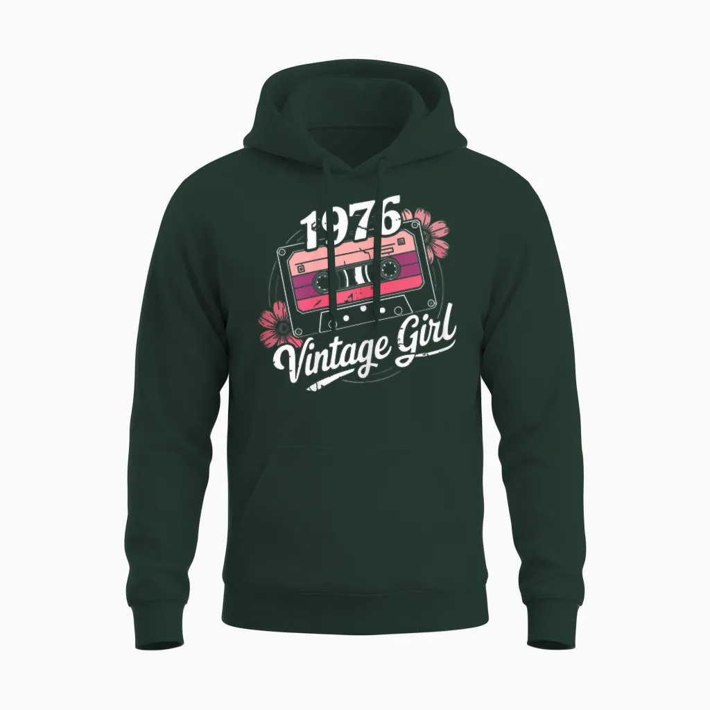 49th Birthday Woman 49 Years Vintage Retro 1976 Cassette Unisex Hoodie in Forest