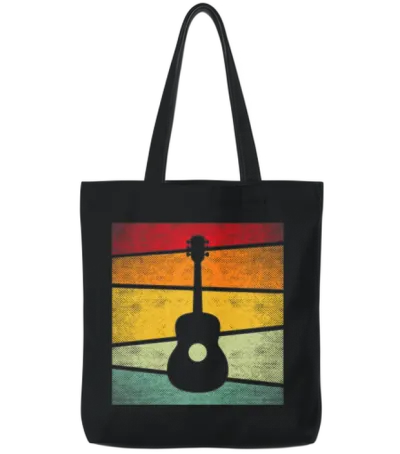 Guitar Retro Tote Bags - Black