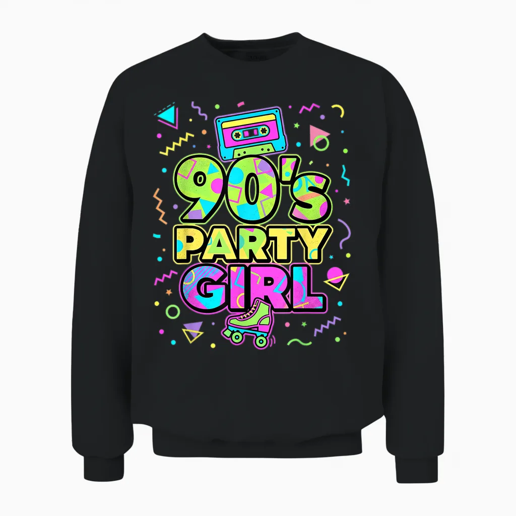 90s Party Girl Damen Outfit 90er Jahre Unisex Sweatshirt in Black