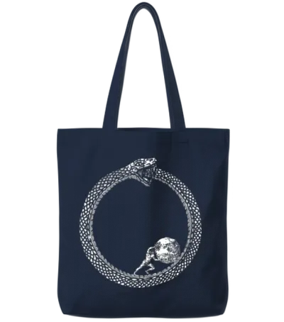 Sisyphus in an Ouroboros Snake Unisex Philosophy Tote Bags - Navy