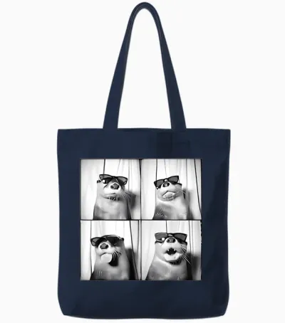 Funny Otter in Sunglasses Love Otters Sea Otter Lover Tote Bags - Navy