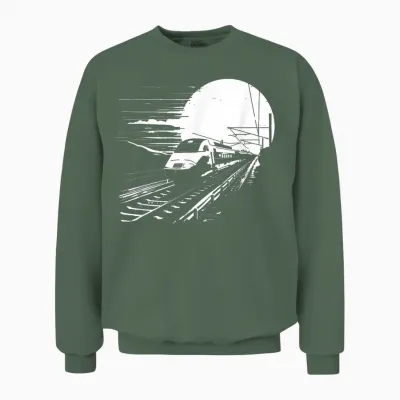 Railroad Graphic Train Lover Steam Locomotive Unisex Sweatshirt - Military Green