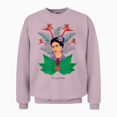 Frida Kahlo Flowers Portrait Graphic Art Feminism Papl248 Unisex Sweatshirt - Light Pink