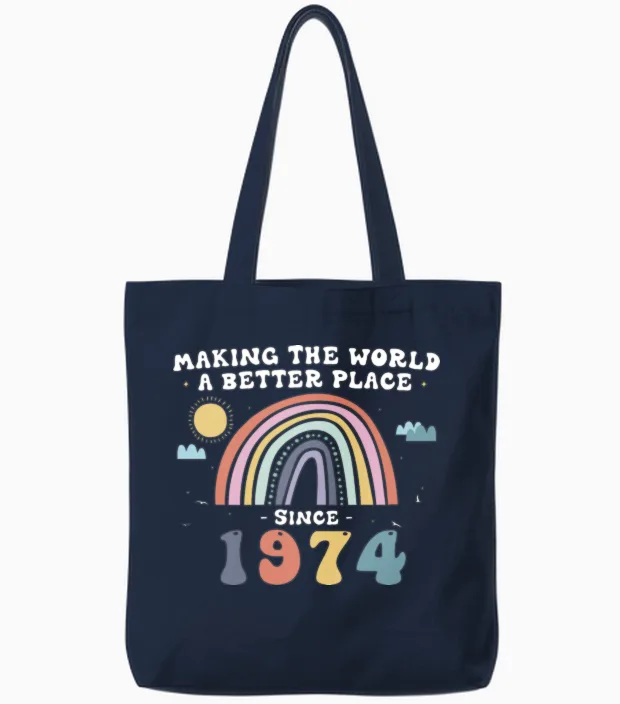 Making the World a Better Place Since 1974, 49th Tote Bags in Navy