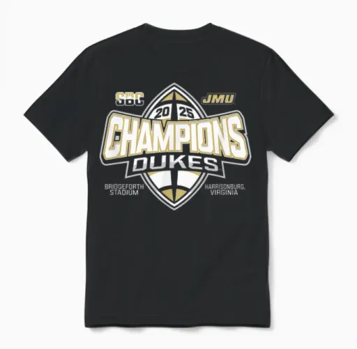 James Madison Dukes Sun Belt Champs 2025 Football Unisex T-Shirt in Black