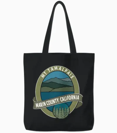 Mt Tamalpais Marin County California Oval Design Tote Bags - Black
