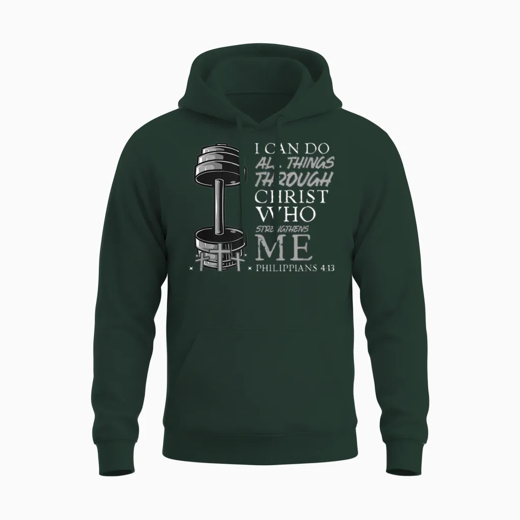 Can Do All Things Weightlifter Christian Gym Bible Verse Unisex Hoodie in Forest