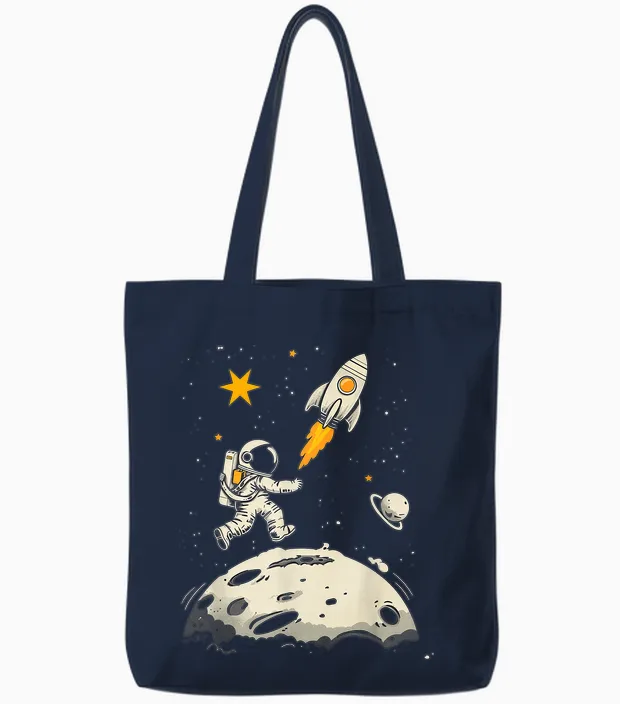 Weltraum Rakete Und Astronaut Raumschiff Kinder Tote Bags in Navy
