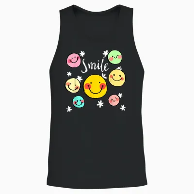 Cool Silhouette Happy Smile Face Illustration Graphic Design T-Shirt, Black, S Unisex Tank Top - Black