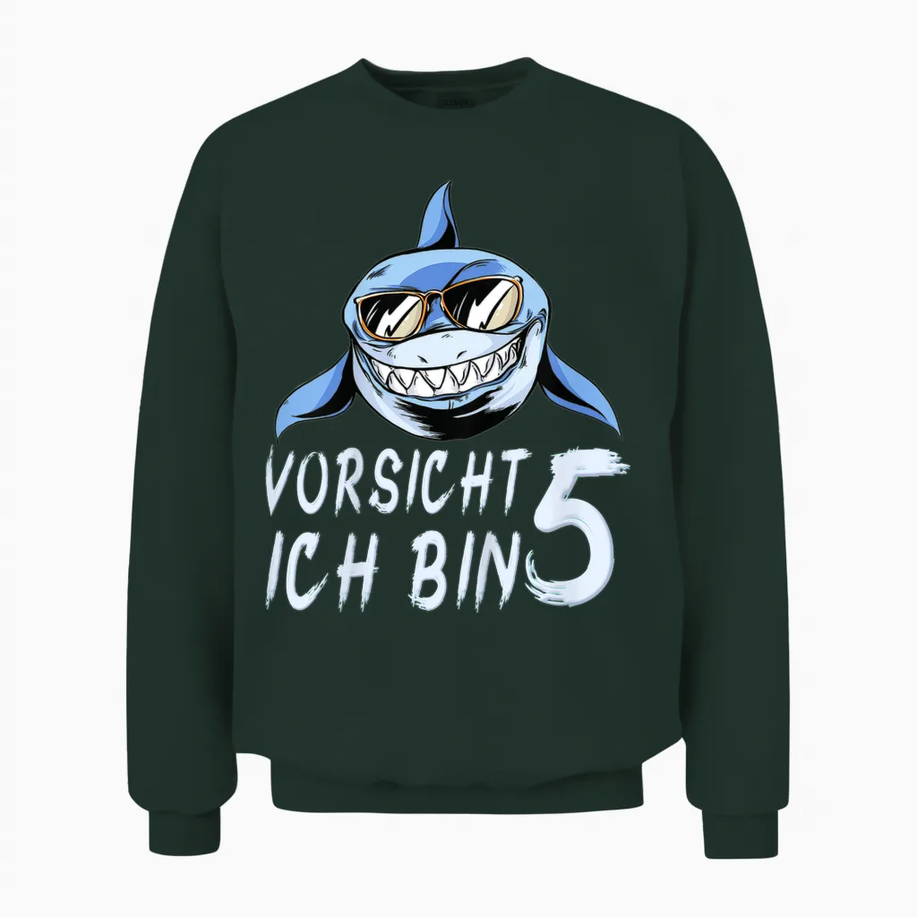 Kinder Hai 5 Jahre Geburtstagsshirt Junge Haifisch Hai 5 Geburtstag Unisex Sweatshirt in Forest