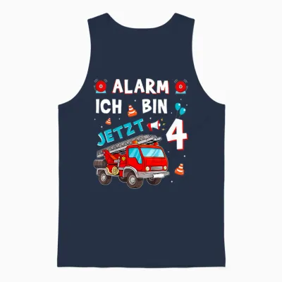 Children's 4th Birthday Boy Girl Fire Brigade Gifts Fire Engine T-Shirt, Black Unisex Tank Top - Navy