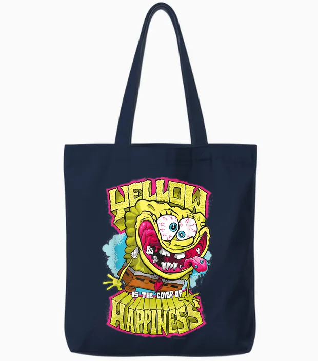 Sponge Bob - Squarepants Yellow Is the Color of Happiness T-Shirt, Black, S Tote Bags in Navy