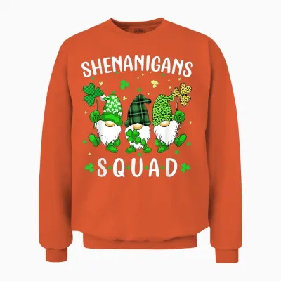 St Patricks Day Gnomes Shenanigans Squad Men Women Unisex Sweatshirt - Orange