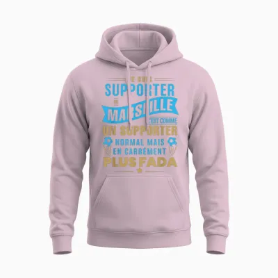 Supporter De Marseille Plus Fada Humour Football Marseillais T-Shirt, Black, S Unisex Hoodie - Light Pink