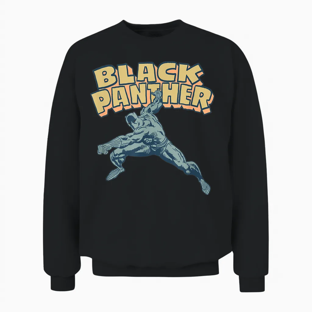 Amazon Essentials Men's Marvel Black Panther Comic Pose T-Shirt, Black, Small Unisex Sweatshirt in Black