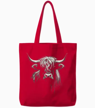 Highland Cow Farm Art Animal Drawing Graphic Highland Cow Tote Bags - Red