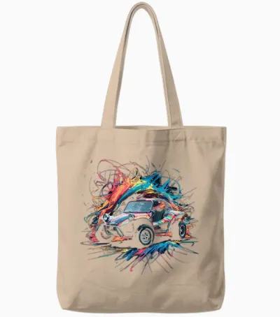 Colorful Painting Splash Dune Buggy Art Graphic T-Shirt, Black, S Tote Bags - Natural