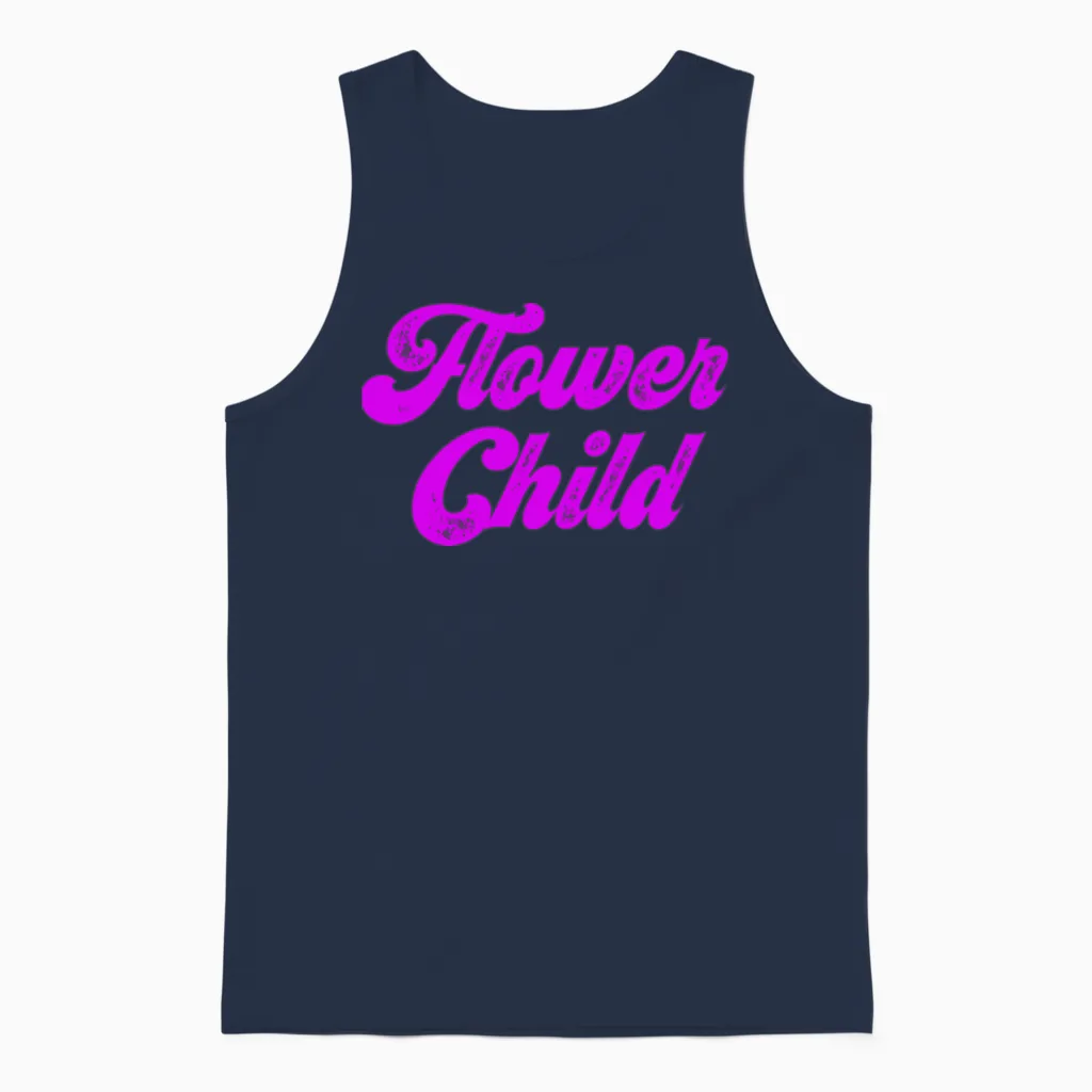 Flower Child Retro Floral & Botanical Unisex Tank Top in Navy